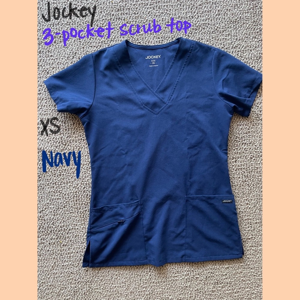 Jockey 3-Pocket Scrub Top XS Navy Great Condition!